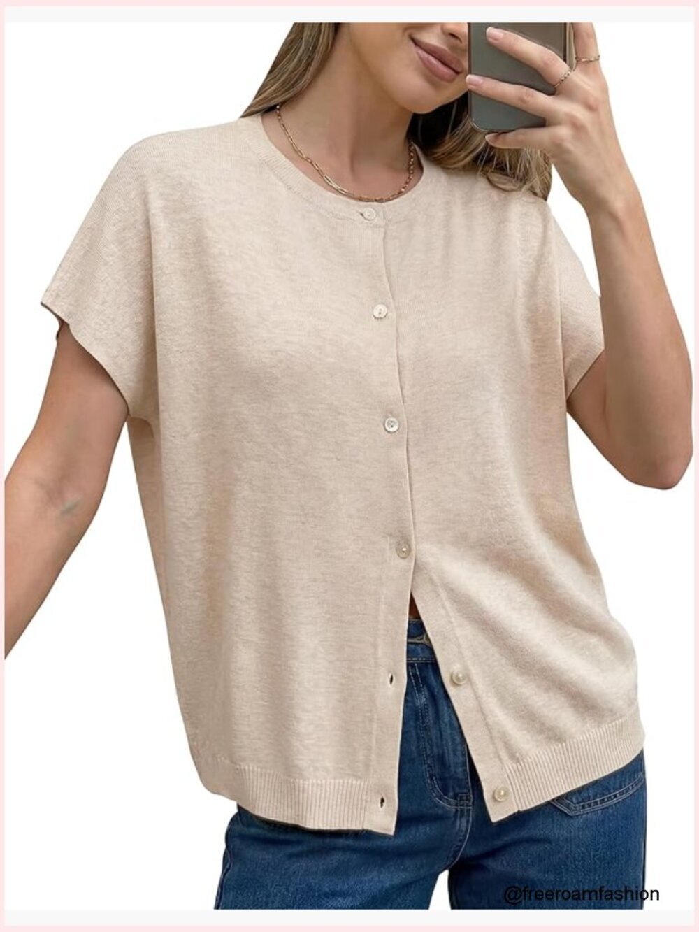 Oversized Short Sleeve Cardigan Sweater Wool Blend Lightweight Casual